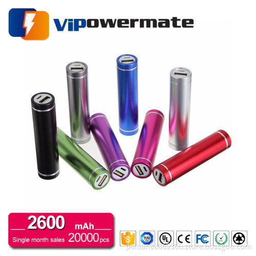 Cylinder aluminum promotional external portable charger power bank 2200mah, 2600mah